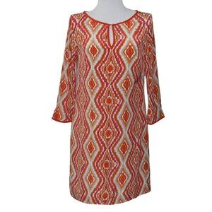 Shoshanna Mikala Silk Shift Dress Womens 2 Geometric Print Orange Pink Tan Cream